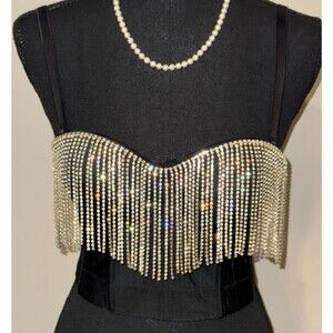 Stunning Rhinestone Fringe Corset Top – Black Size XS